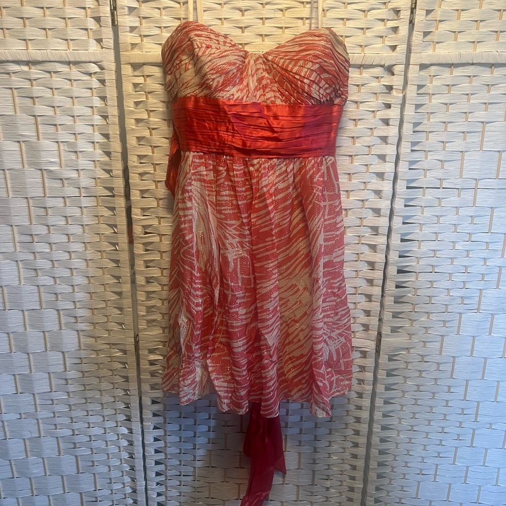 2009 BCBGMaxAzria Strapless Pink and Cream Mini Dress